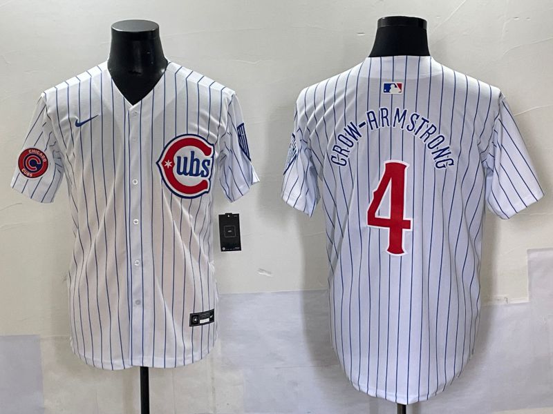 Men 2025 Chicago Cubs #4 Crow-Armstrong White Stripe Fashion Nike MLB Jersey style 7037